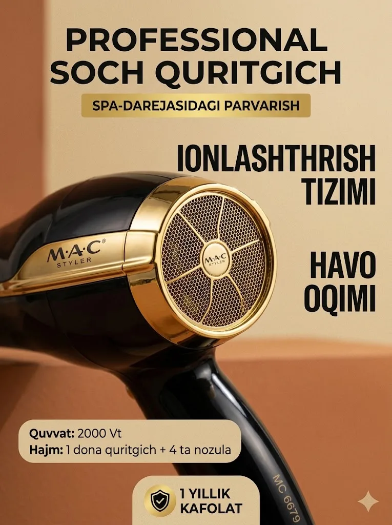 Fen M·A·C STYLER MC 6679 2000W с диффузором и 3 концентраторами в комплекте - 3