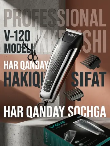 VGR V-120 Professional Simli Soch Qirqish Mashinkasi: 8 Nasedka va Qaychi bilan