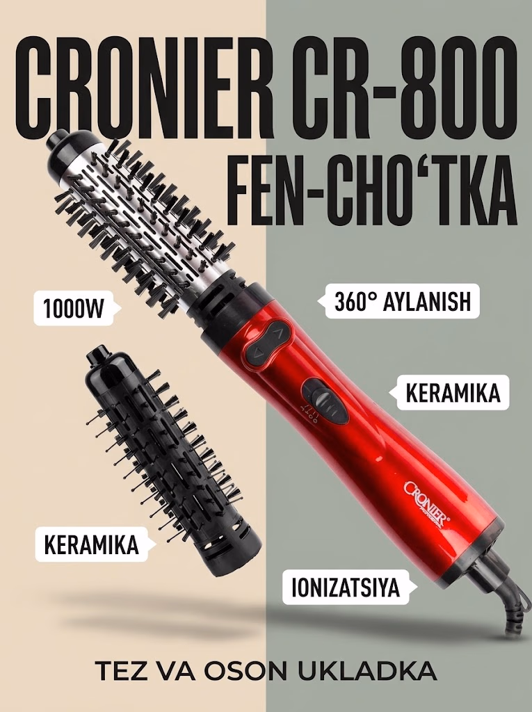 CRONIER CR-800 Professional Aylanadigan Fen-Cho'tka, 1000W, Keramik Qoplama
