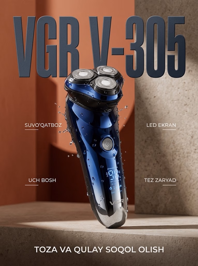 VGR V-305 Professional elektr britvasi, zanglamas po'lat pichoqlar va LED indikatorli