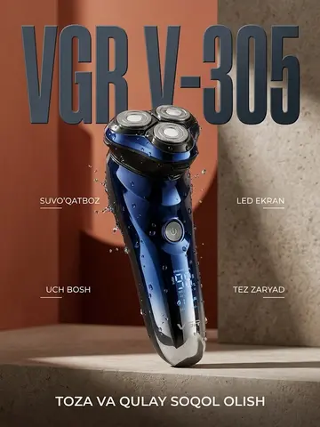 VGR V-305 Professional elektr britvasi, zanglamas po'lat pichoqlar va LED indikatorli