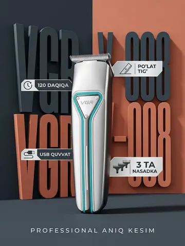 VGR V-008 Trimmer: Zanglamaydigan po'lat, 120 daqiqa ishlash