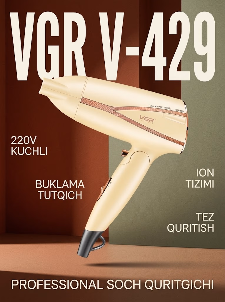 VGR V-429 professional soch quritgichi, 220V quvvat bilan