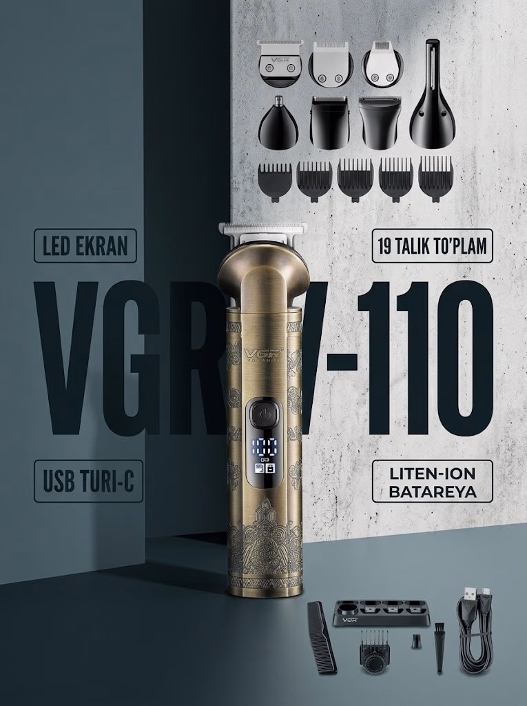 VGR VGR-110 Professional soch-soqol olish mashinasi, USB quvvatli