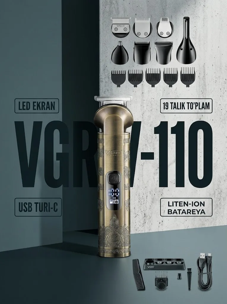 VGR VGR-110 Professional soch-soqol olish mashinasi, USB quvvatli