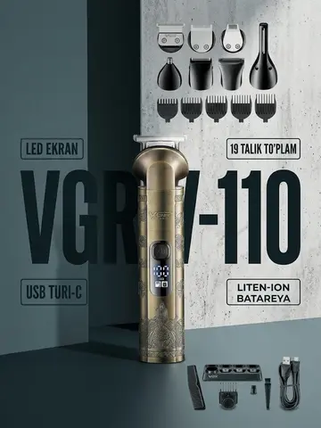 VGR VGR-110 Professional soch-soqol olish mashinasi, USB quvvatli