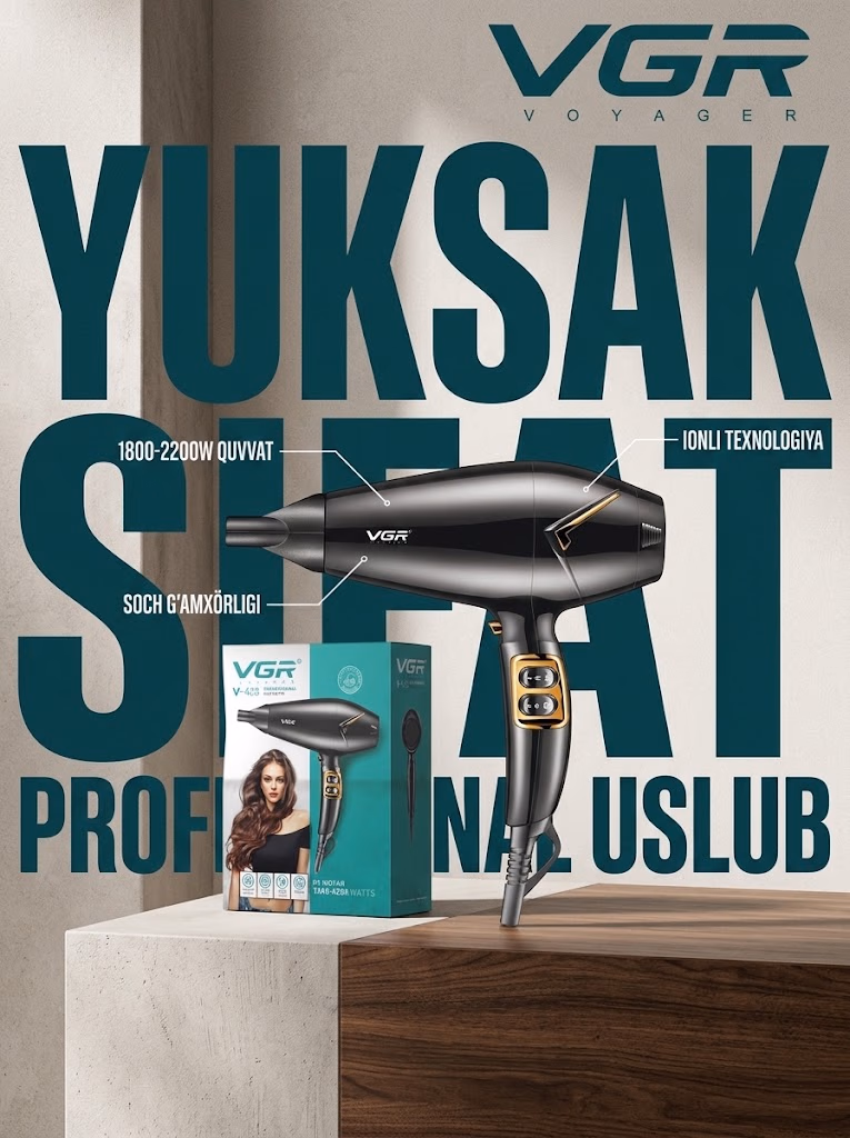 VGR V-423 Professional Soch Feni 2200W Kunduzli Foydalanish