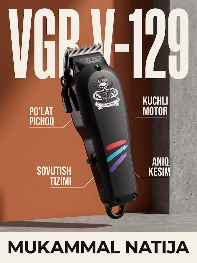 VGR V-129 soch qirqish mashinkasi, o'tkir po'lat pichoqlar