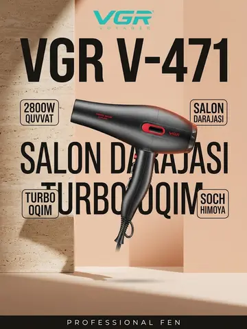 VGR V-471 Professional Fen: 220V, Yagona Haroratli Salon Uslubi
