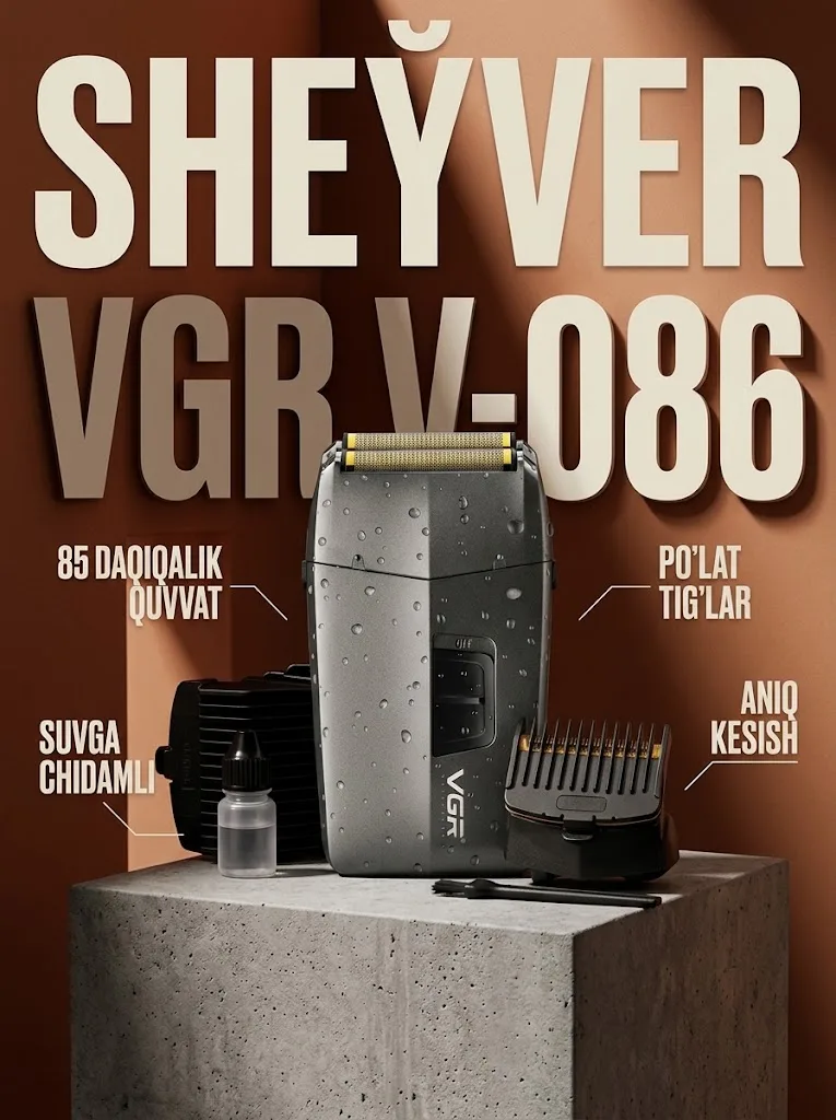 VGR V-086 Soqol trimmeri, 85 daqiqa ishlash vaqti, zanglamaydigan po'lat