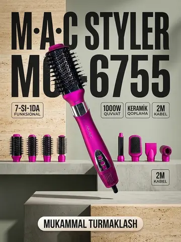 M·A·C STYLER MC-6755 8-1 fen 1000W, keramik pichoqli 2m kabel