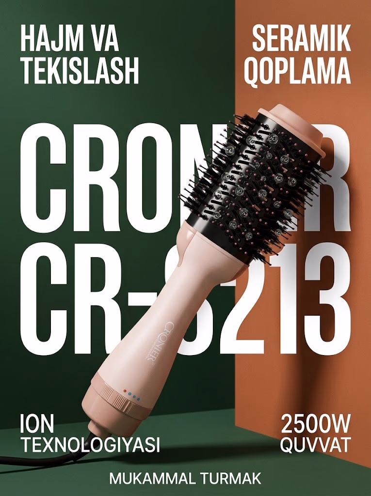 CRONIER CR-8213 Seramik fen-taroq: Soch to'g'rilagich va hajm beruvchi stayler