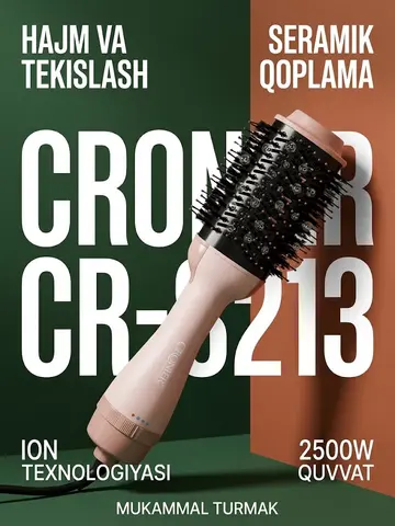 CRONIER CR-8213 Seramik fen-taroq: Soch to'g'rilagich va hajm beruvchi stayler