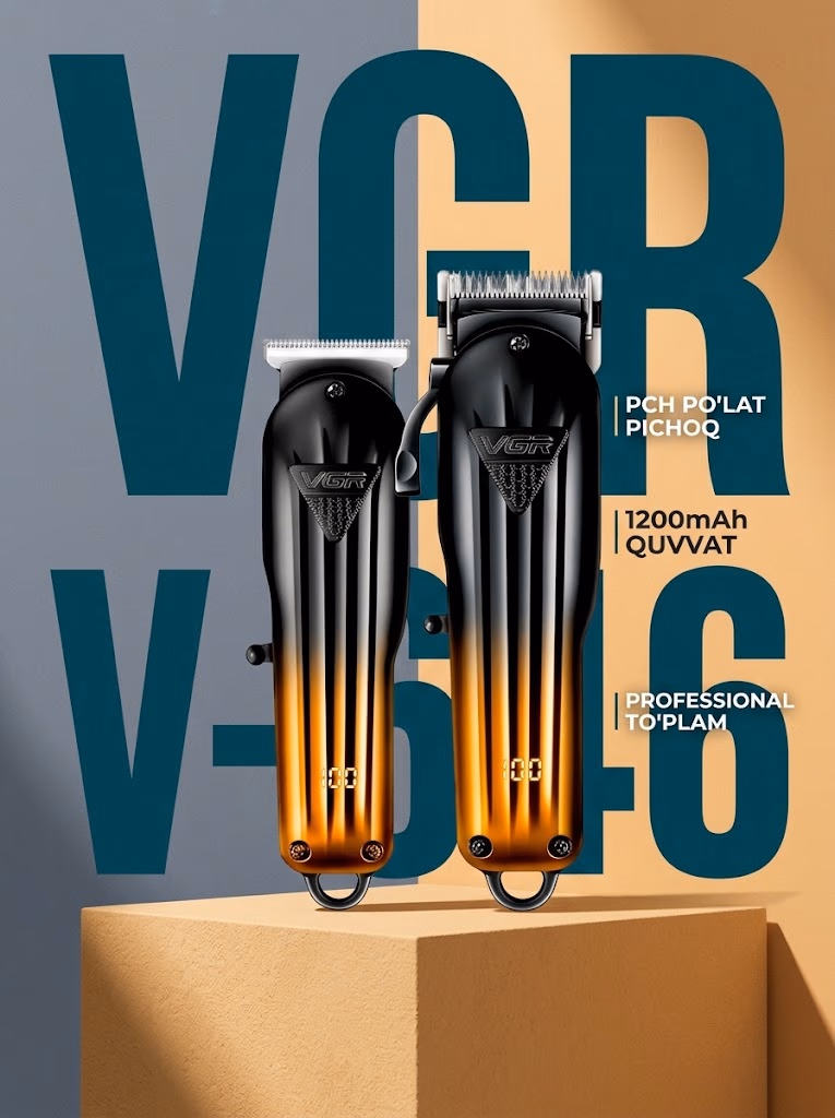 VGR V-646 Soch va soqol trimmeri, PCH po'lat pichoqli, 1200mAh batareya
