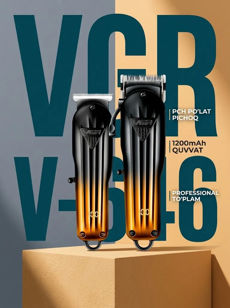 VGR V-646 Soch va soqol trimmeri, PCH po'lat pichoqli, 1200mAh batareya