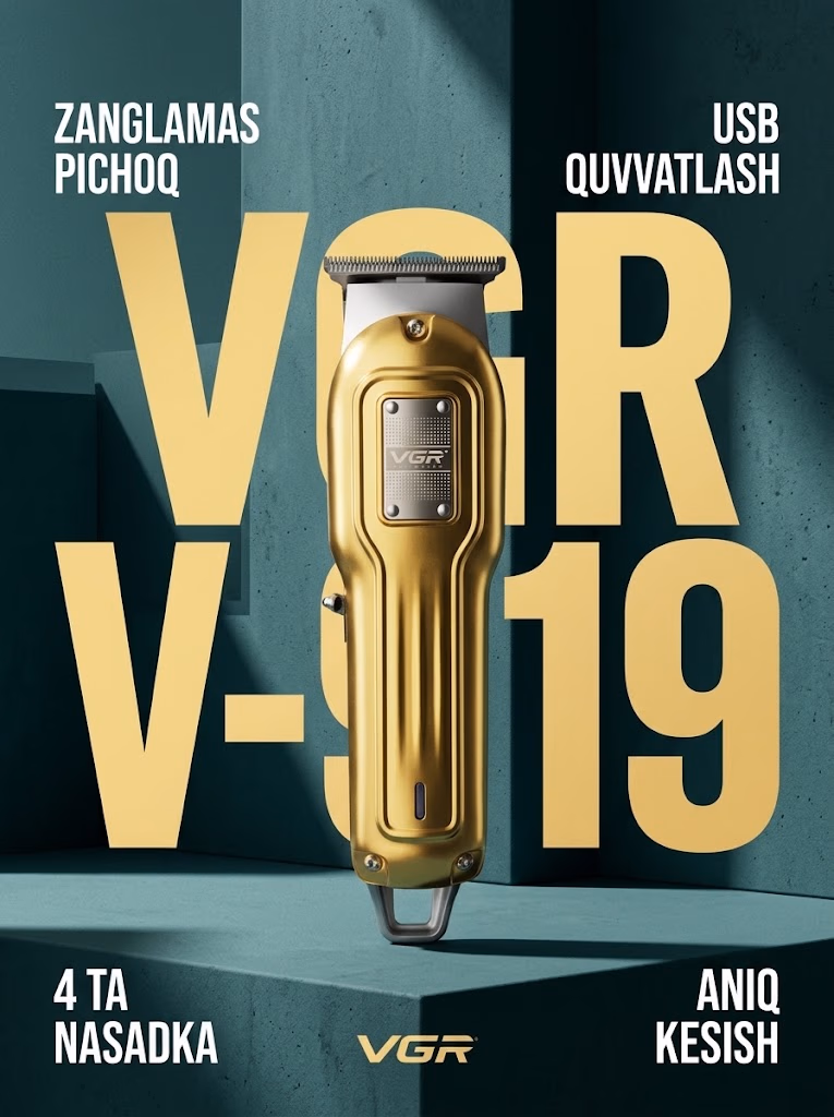 VGR V-919 Erkaklar uchun soqol va soch trimmeri — zanglamas pichoqli, USB shargas bilan
