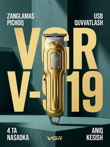 VGR V-919 Erkaklar uchun soqol va soch trimmeri — zanglamas pichoqli, USB shargas bilan