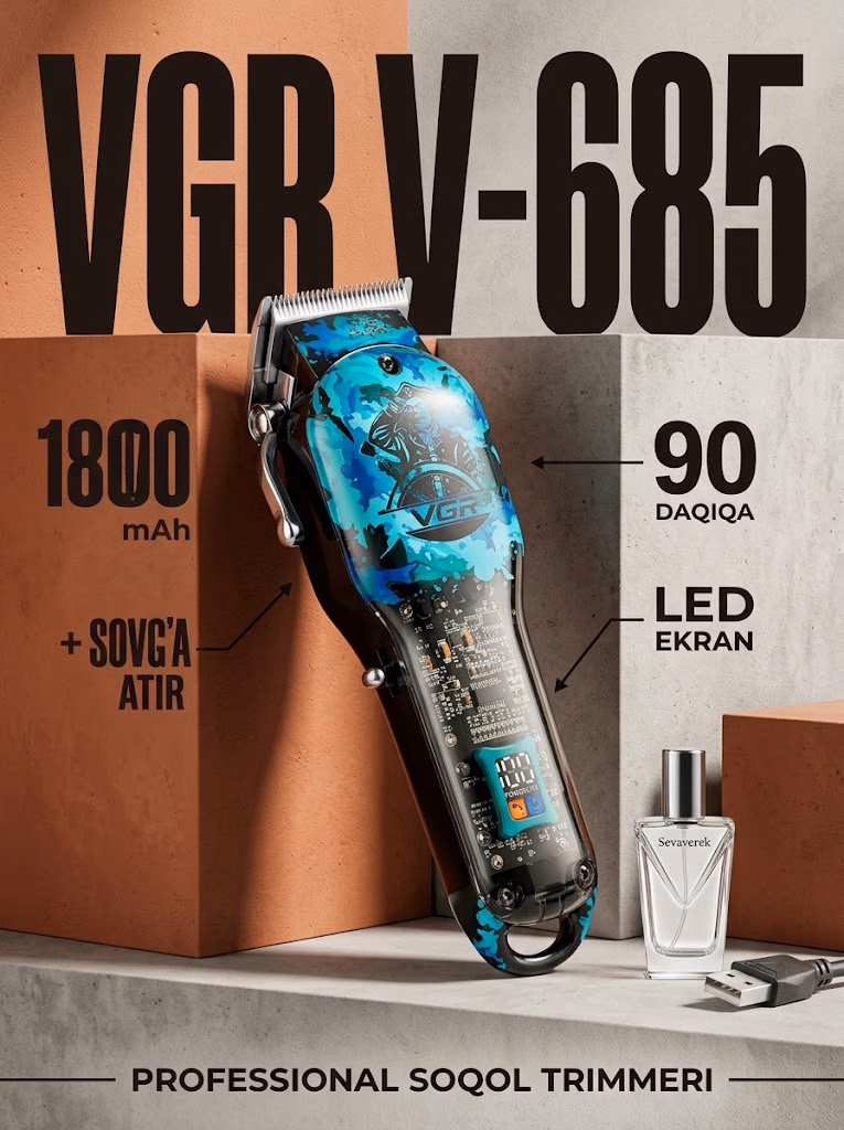 VGR V-685 Soqol trimmeri 1800mAh 90 min + Sevaverek parfyum
