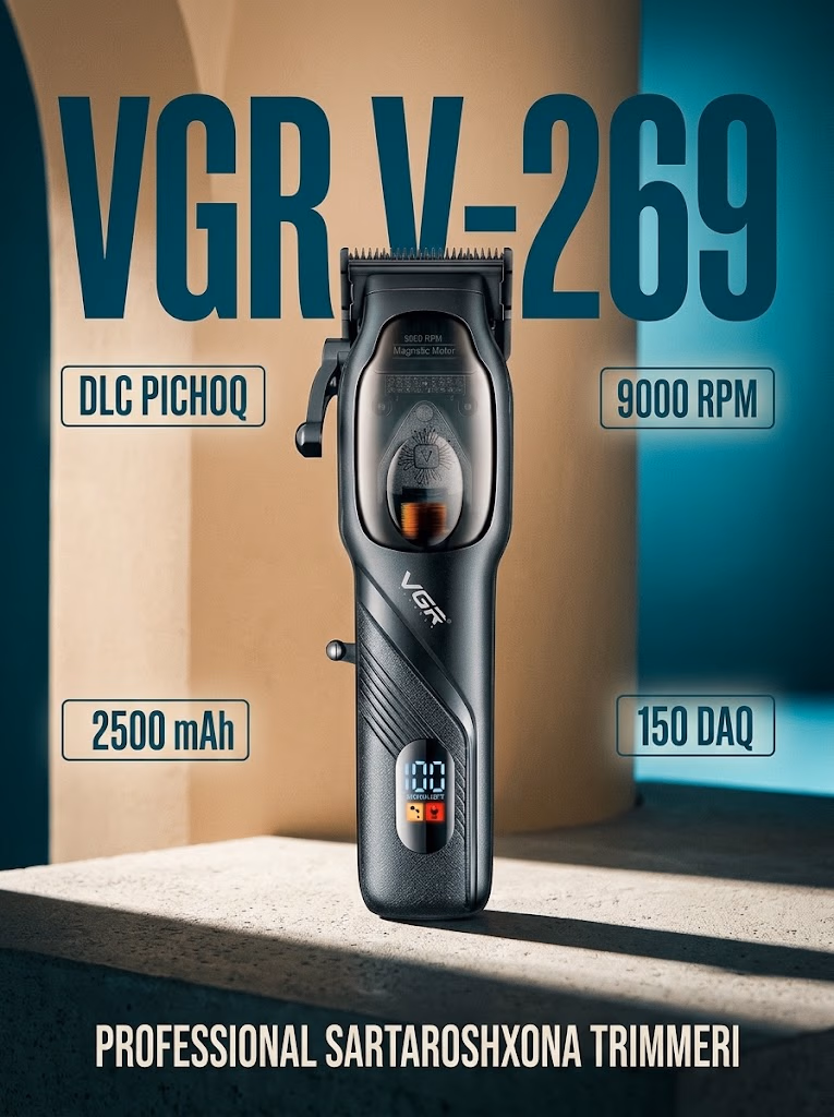 VGR V-269 Professional Sartaroshxona Trimmeri (DLC Pichoq, 2500mAh, 150 daq)