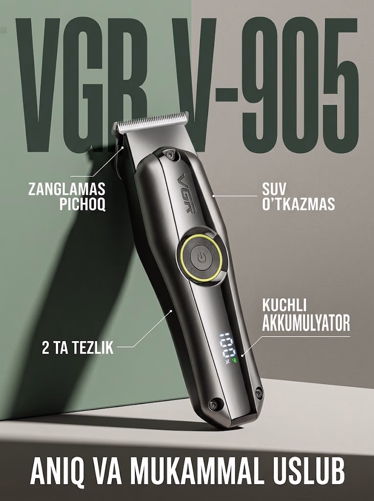 VGR V-905 Soqol Trimmeri: Zanglamas pichoq, Suv o'tkazmas, 2 rejim