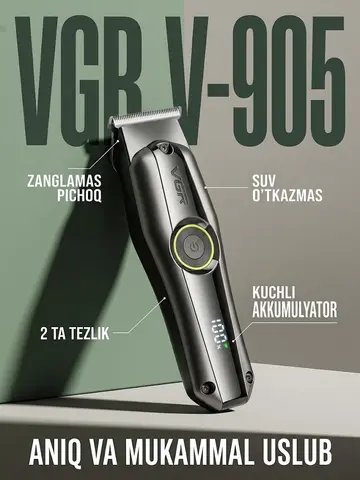 VGR V-905 Soqol Trimmeri: Zanglamas pichoq, Suv o'tkazmas, 2 rejim