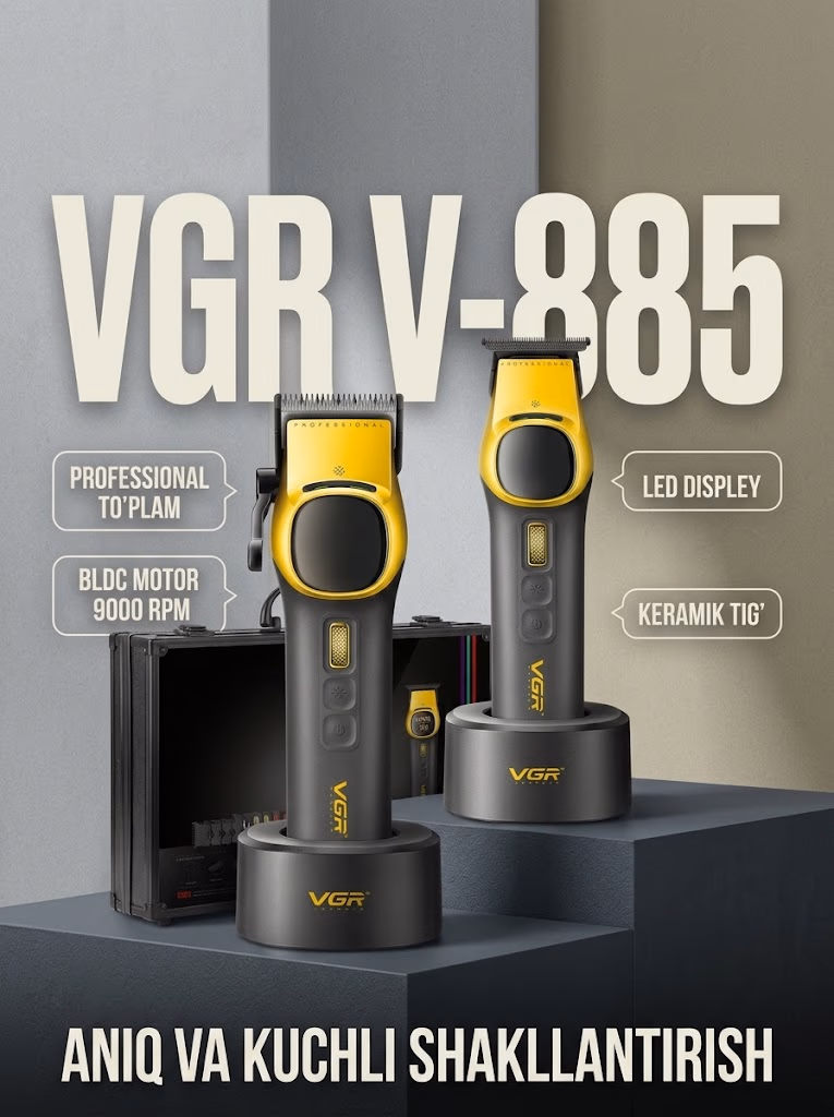 VGR V-885 s2 Ikki Donalik Trimmer va Soch Mashinkasi To'plami