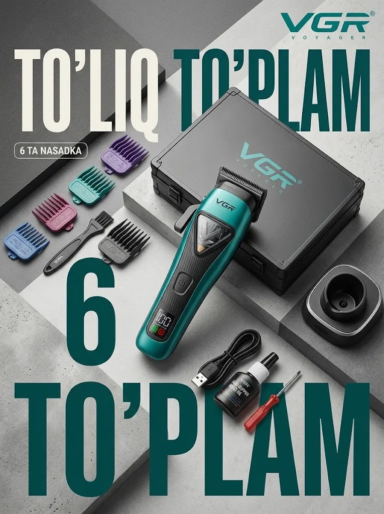 VGR V-035T Soch va soqol trimmeri, 2000mAh batareya, DLC pichoq