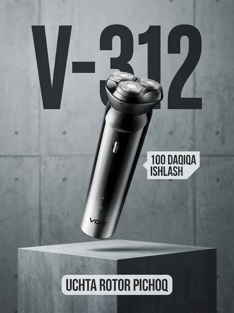 VGR V-312 Soqol olish mashinasi, zanglamaydigan po'lat pichoq, 600mAh batareya, 100 daqiqa ishlash - 2