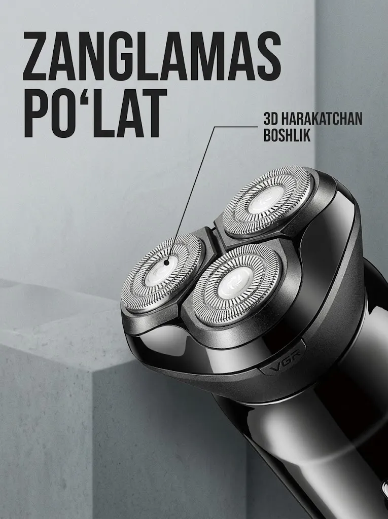VGR V-312 Soqol olish mashinasi, zanglamaydigan po'lat pichoq, 600mAh batareya, 100 daqiqa ishlash