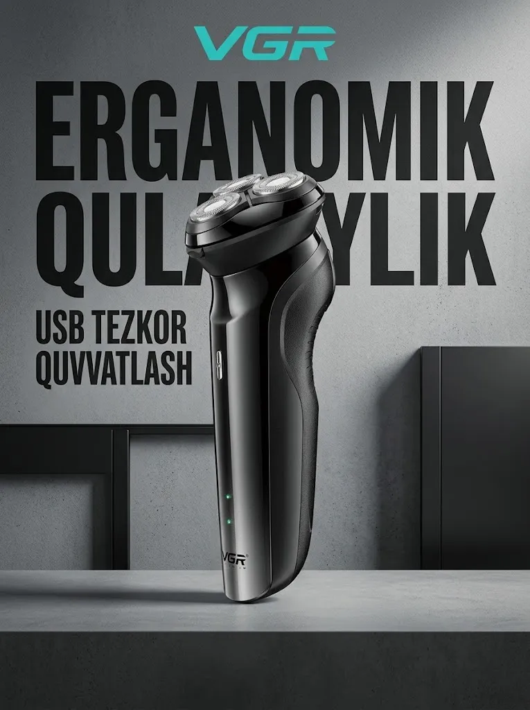 VGR V-312 Soqol olish mashinasi, zanglamaydigan po'lat pichoq, 600mAh batareya, 100 daqiqa ishlash