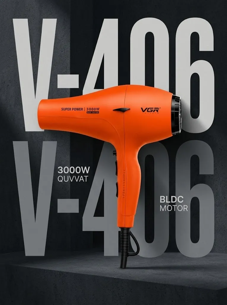 VGR V-406 Professional Fen BLDC Motor 3000W Sochlarni Tez Quritish