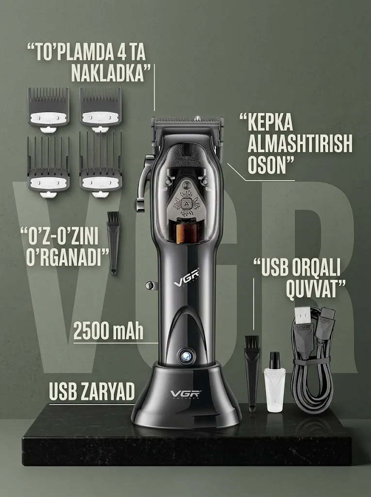 VGR V-653 Soch-Soqol Trimeri, DLC Pichoqlar, 2500mAh Batareya, 100 Daqiqa Ish Vaqti - 4