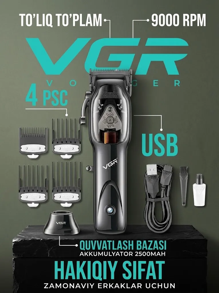 VGR V-653 Soch-Soqol Trimeri, DLC Pichoqlar, 2500mAh Batareya, 100 Daqiqa Ish Vaqti