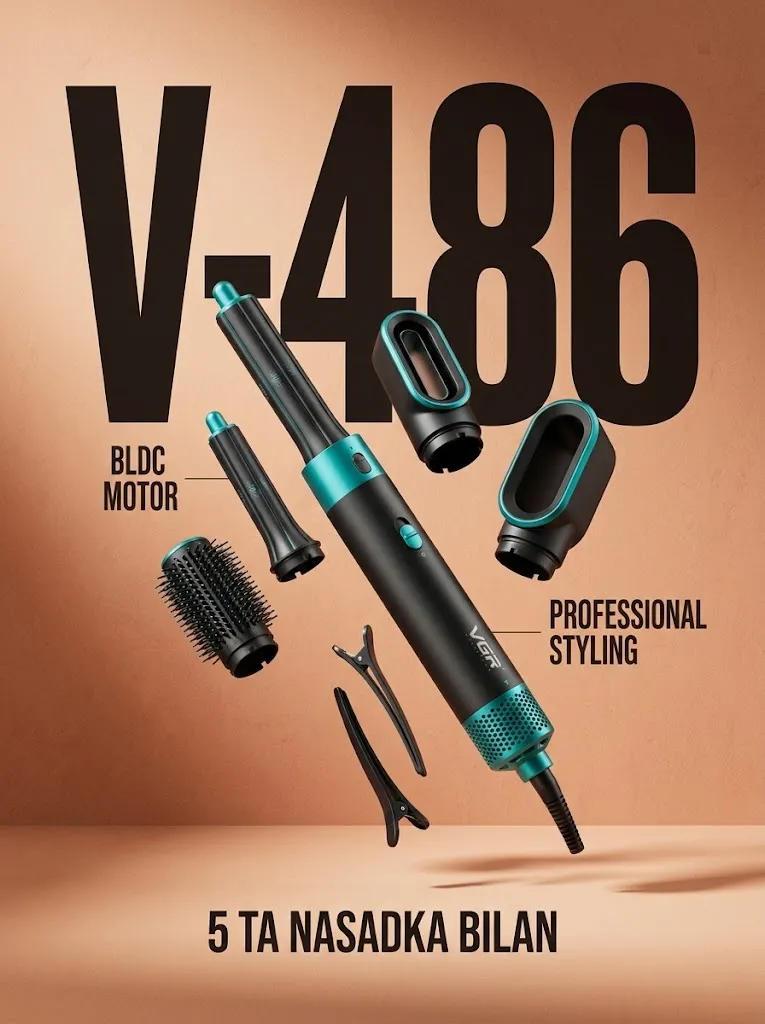 VGR V-486 Issiq havo staileri, BLDC motor, 8 ta nasadka bilan