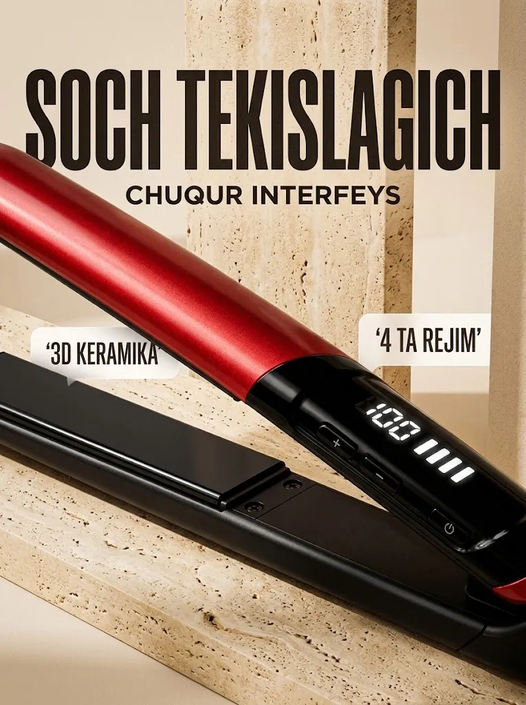 MAC Styler MC-5595 soch tekislagichi, keramik qoplama, LED displey, 230°C