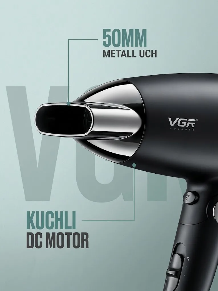 VGR V-439 Black Fen 1600W, 50mm Metall Ust, Tezkur Quritish - 3