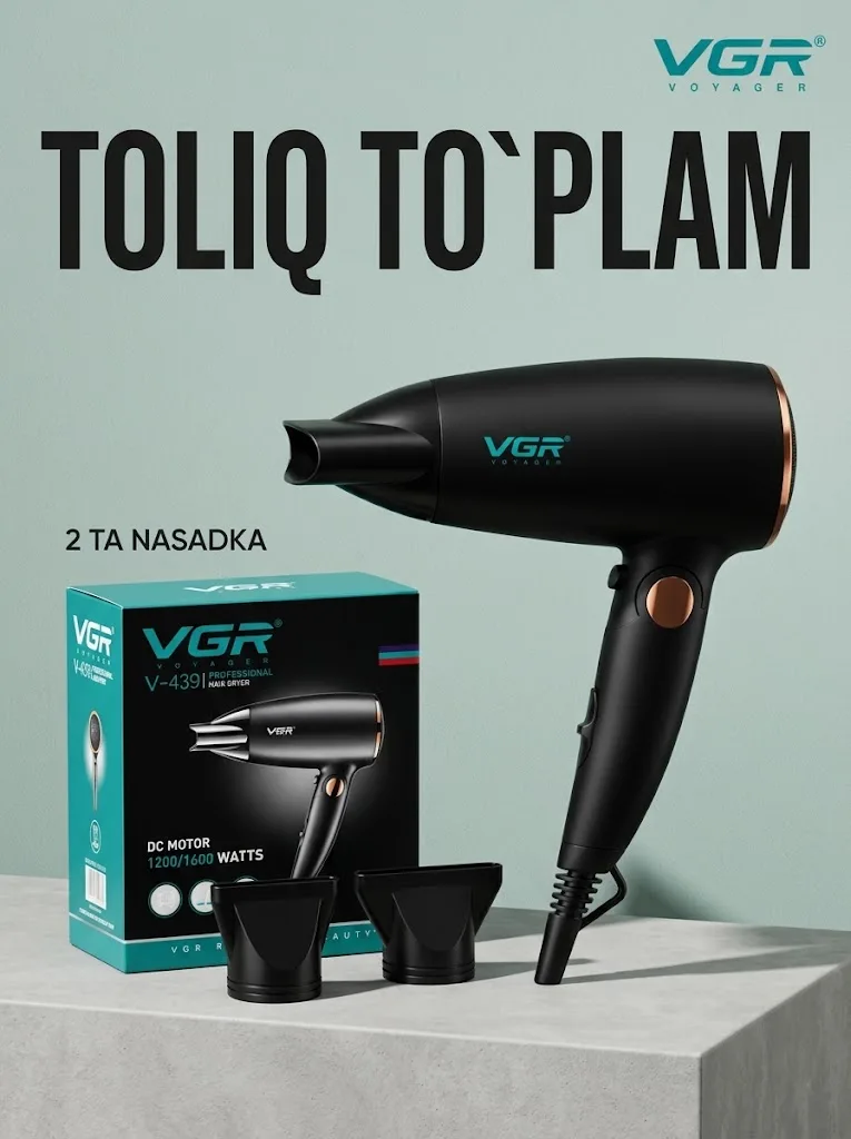 VGR V-439 Black Fen 1600W, 50mm Metall Ust, Tezkur Quritish - 5