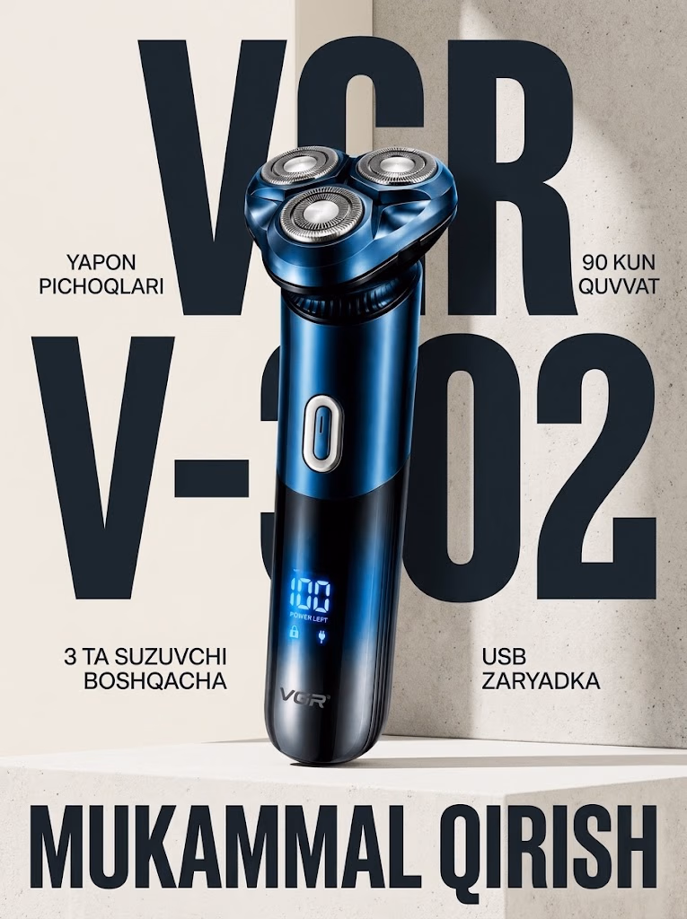 VGR V-302 trimmer: Yapon pichoqlari, 90 kun izli qoplama, USB quvvatli