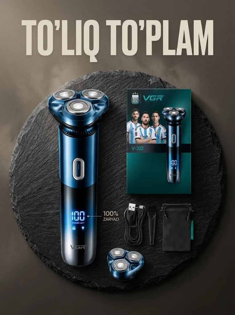 VGR V-302 trimmer: Yapon pichoqlari, 90 kun izli qoplama, USB quvvatli