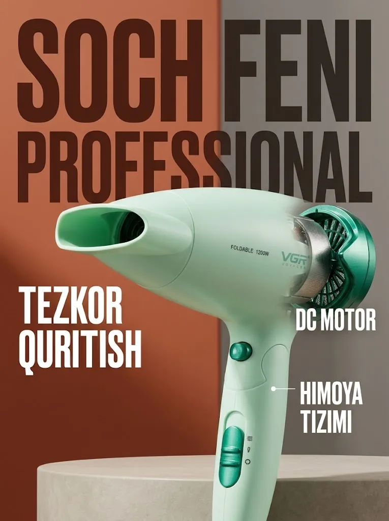 VGR V-428 Soch feni, 1000 Vt, buklanadigan ixcham sayohat feni