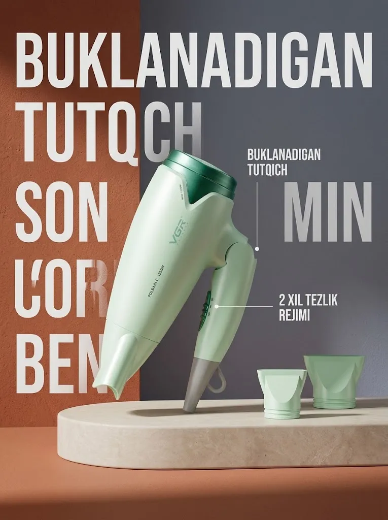 VGR V-428 Soch feni, 1000 Vt, buklanadigan ixcham sayohat feni