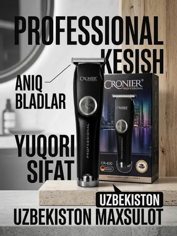 CRONIER CR-830 Professional soch olish mashinkasi, 2000mAh batareya