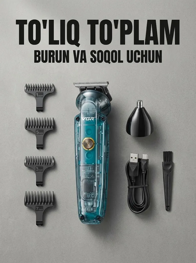 VGR V-949 Trimmer 5v1: Soqol va Burun, 180 daq Ishlash