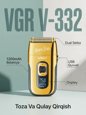 VGR V-332 Foil Trimmer: 1200mAh USB, Soqol va Soch Olish Mashinkasi