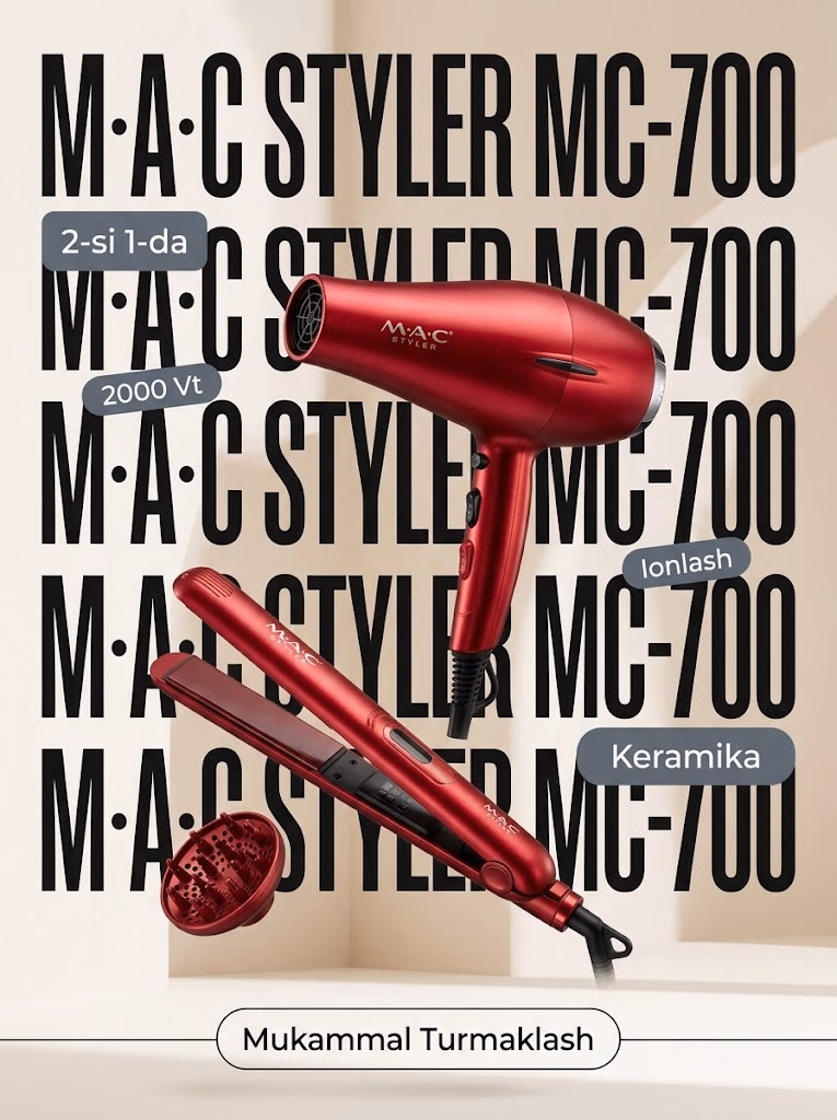 M·A·C STYLER MC-700 Pro+ Fenva Soch To'g'rilagich 2000 Vt Keramika