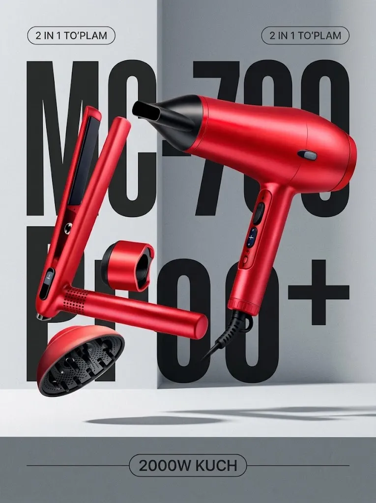 M·A·C STYLER MC-700 Pro+ Fenva Soch To'g'rilagich 2000 Vt Keramika
