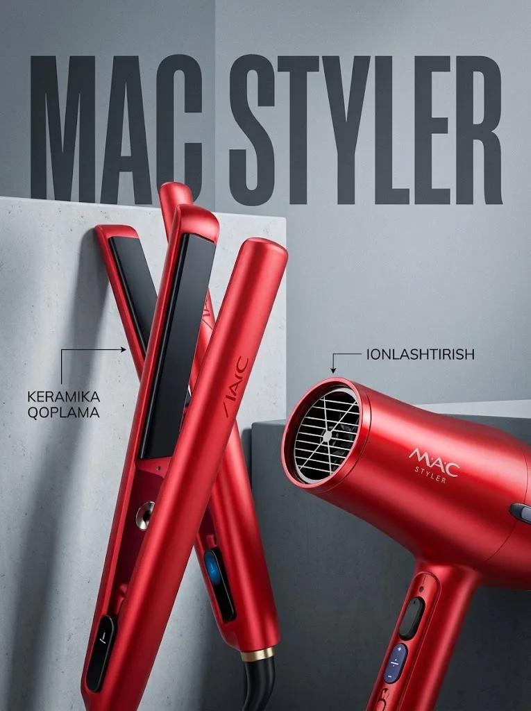 M·A·C STYLER MC-700 Pro+ Fenva Soch To'g'rilagich 2000 Vt Keramika - 3