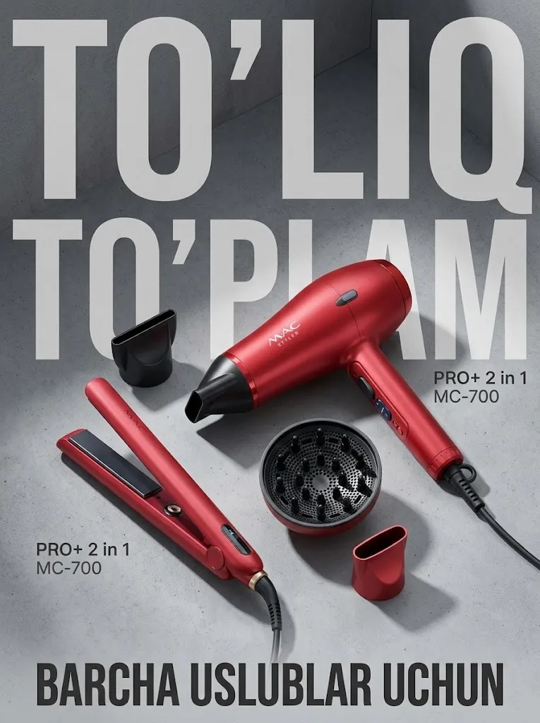 M·A·C STYLER MC-700 Pro+ Fenva Soch To'g'rilagich 2000 Vt Keramika