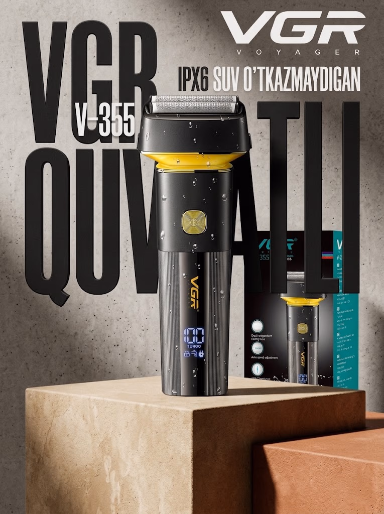 VGR V-355 Soqol Mashinasi | USB Zaryadli, 100 Dk Autonomiya, Po'lat Pichoqli
