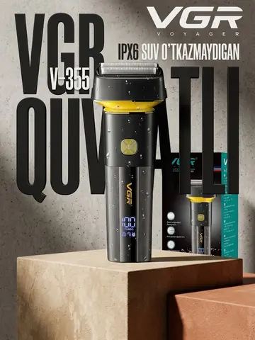 VGR V-355 Soqol Mashinasi | USB Zaryadli, 100 Dk Autonomiya, Po'lat Pichoqli